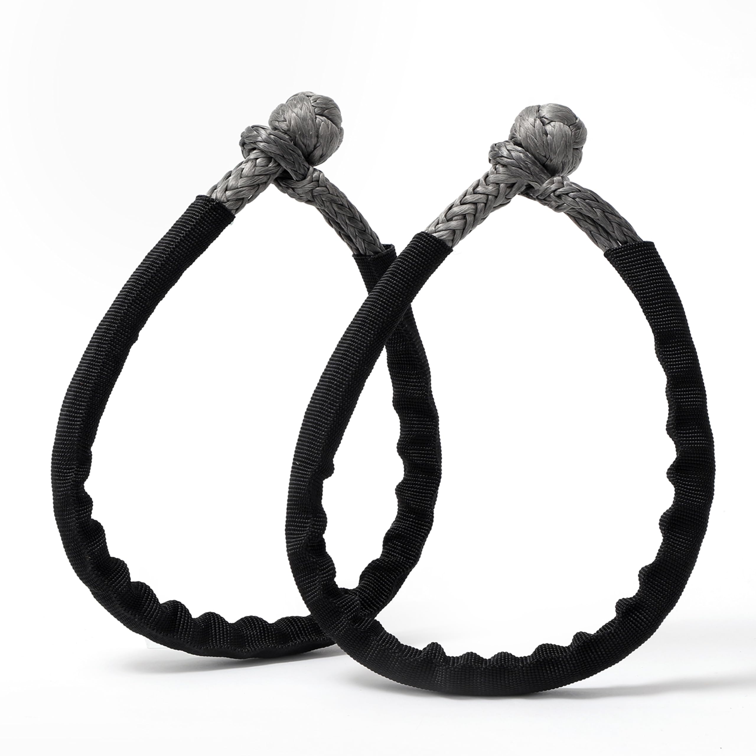 Cordeast soft shackle front view in gray 2-pack, easy recovery for ATV and UTV