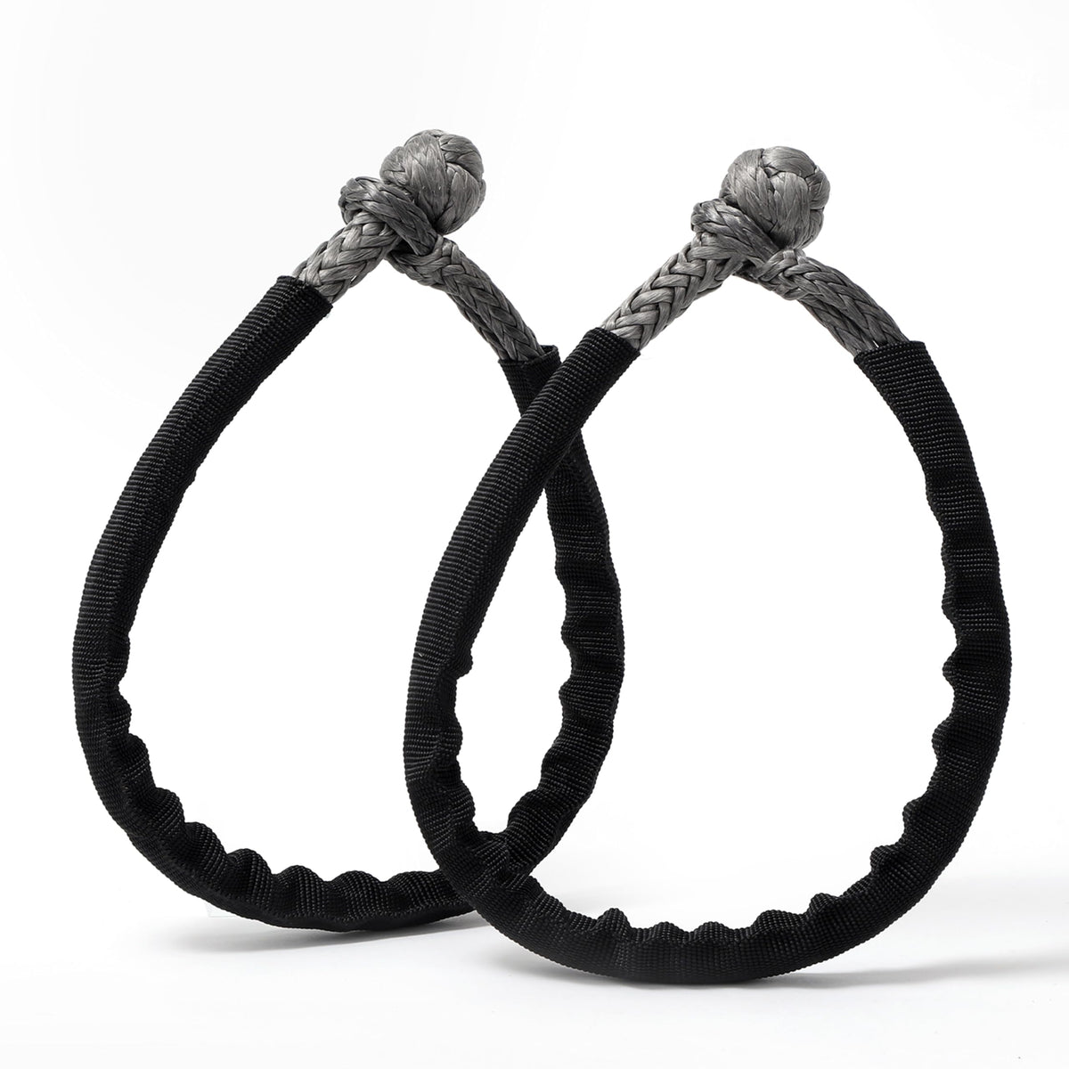 Cordeast soft shackle front view in gray 2-pack, easy recovery for ATV and UTV