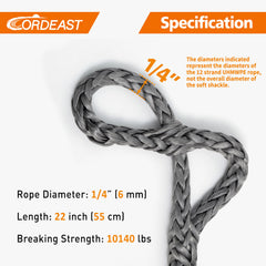 Cordeast UHMWPE soft shackle close-up showing protective sleeve for abrasion resistance