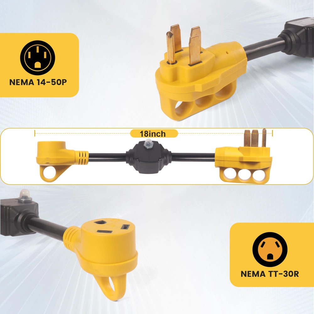 CORDMITPRO NEMA 14-50P to TT-30R with LED indicator for quick status check
