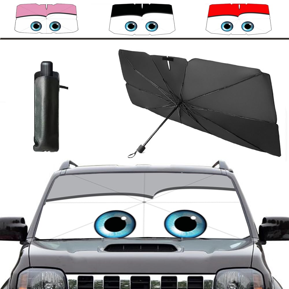 Coricha Windshield Sun Shade open like an umbrella showing full coverage and heat reduction potential