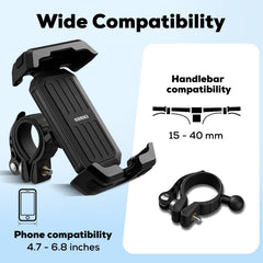 Corki bike phone holder handlebar clamp secured on various handlebars.