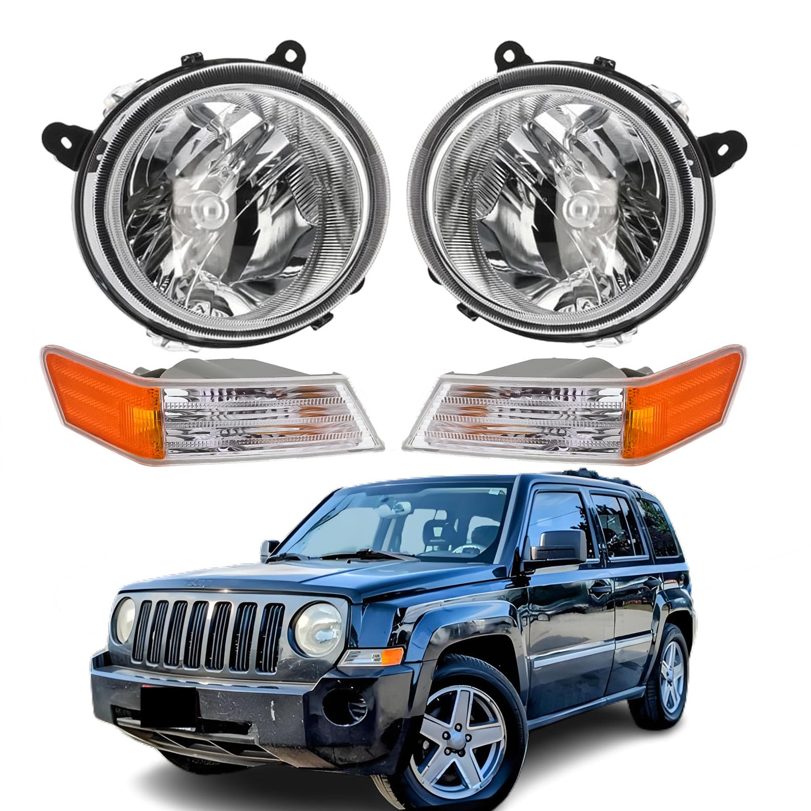 Corkiauto Jeep Patriot headlights assembly with amber signals for added visibility