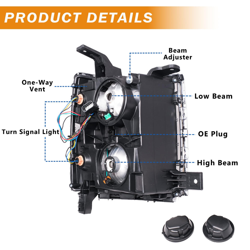 Corkiauto Silverado 1500 headlights amber corner accent for improved signaling.
