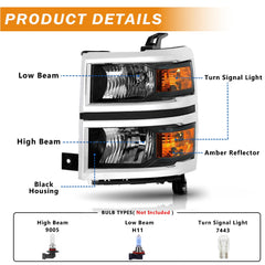 Corkiauto Silverado 1500 headlights black inner lens for a sleek, modern look.