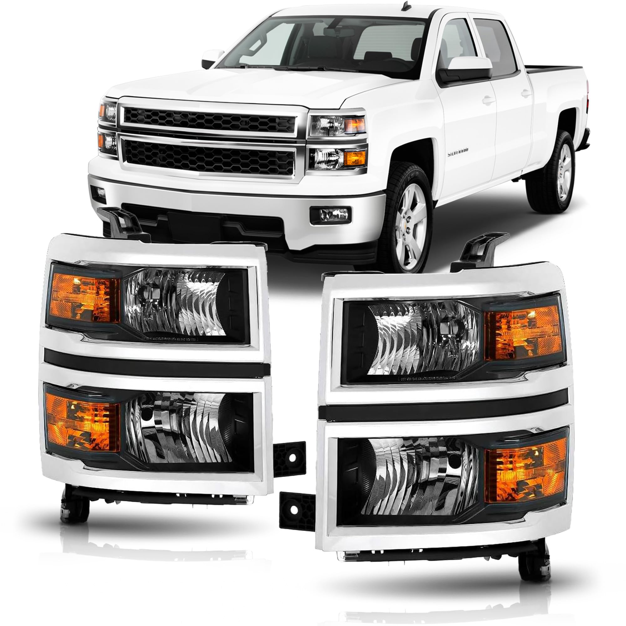 Corkiauto Silverado 1500 headlights driver-side, chrome housing for enhanced road visibility.