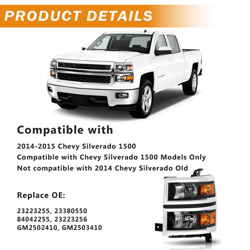 Corkiauto Silverado 1500 headlights passenger-side, chrome housing for balanced illumination.