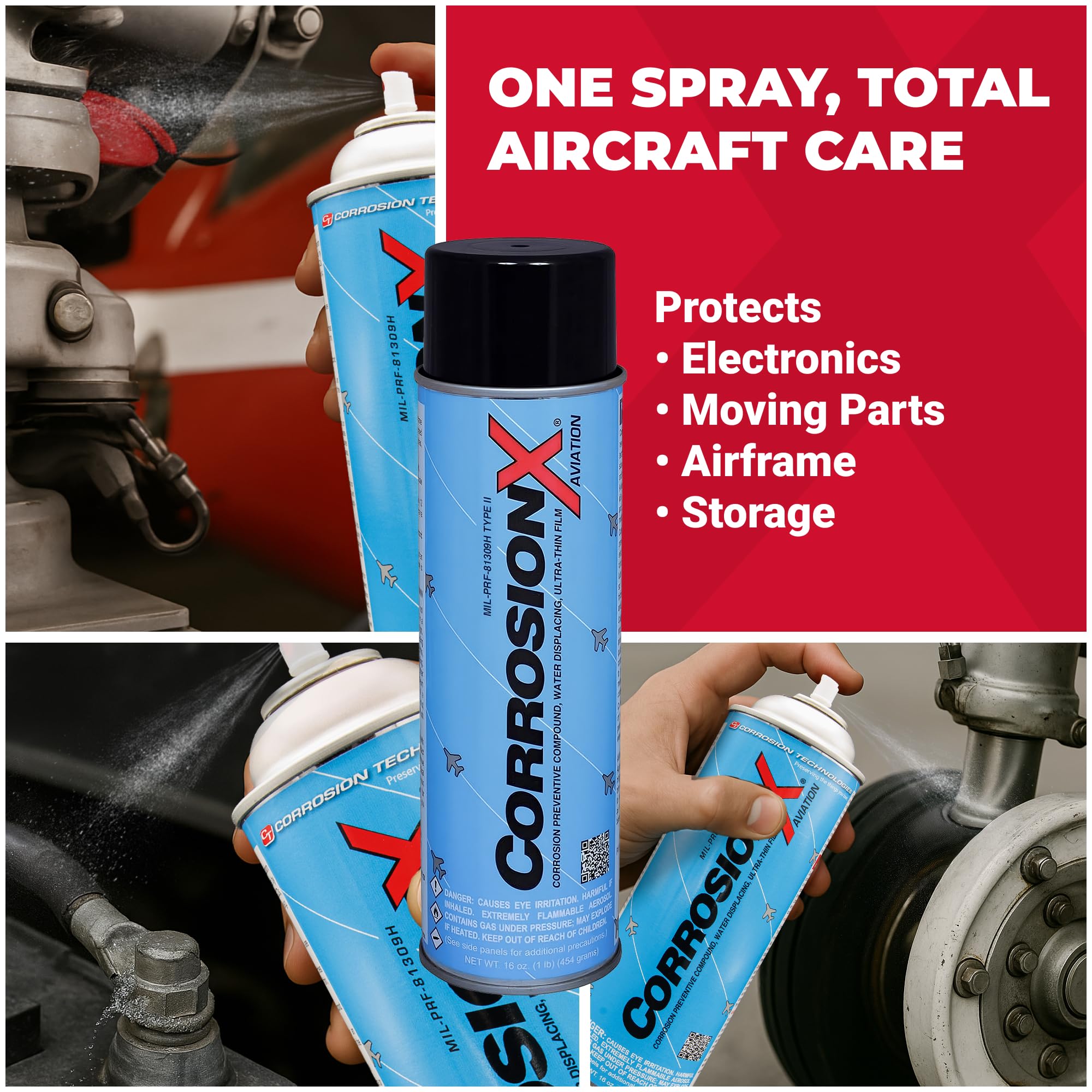 CorrosionX Aviation spray supports quick, thorough coverage with application tools