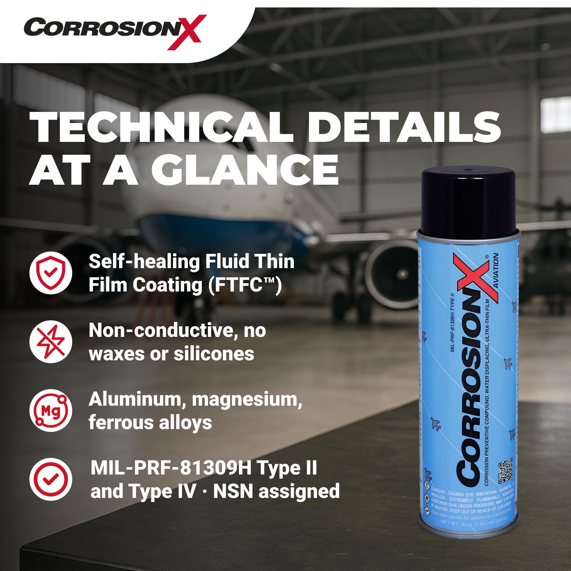 CorrosionX Aviation lubricates moving parts without residue