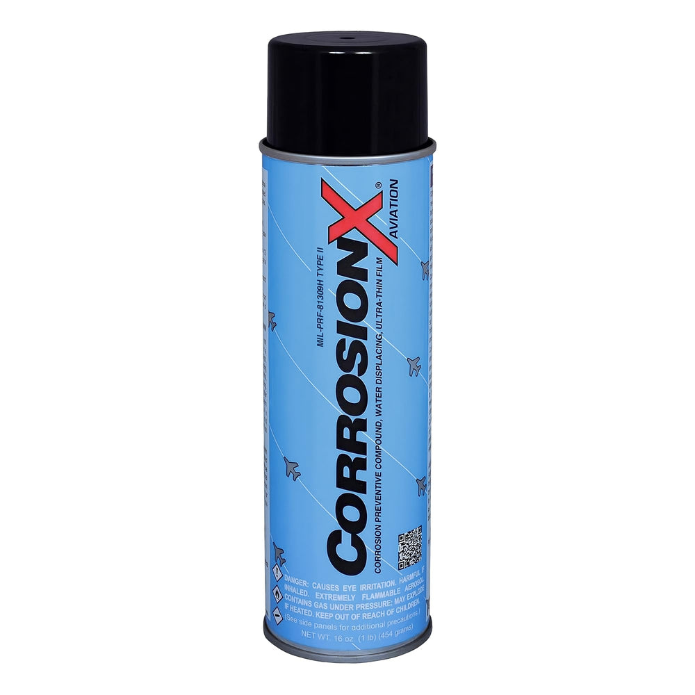 CorrosionX Aviation spray can image for easy application on aircraft surfaces that helps prevent corrosion
