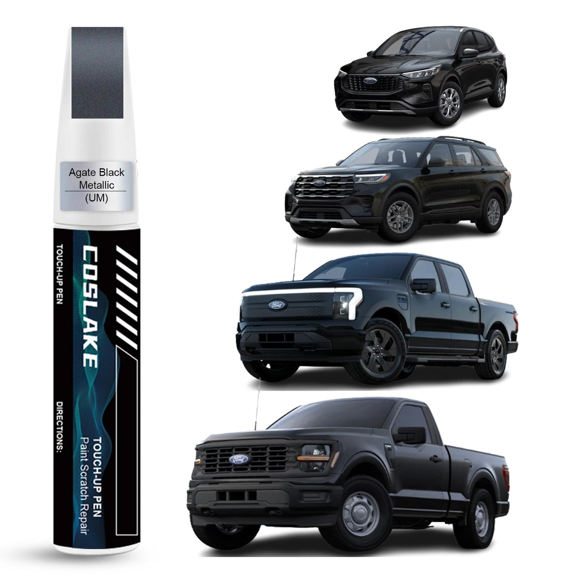 COSLAKE Agate Black Metallic touch-up paint bottle for Ford, precise application hides minor scratches