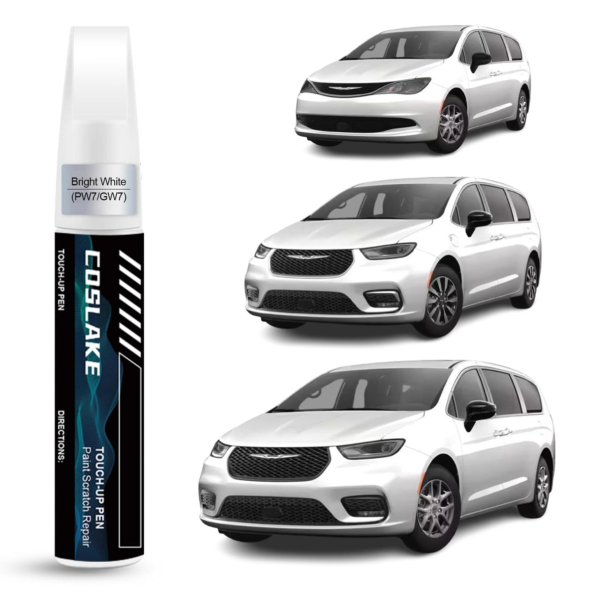 COSLAKE Bright White PW7/GW7 bottle close-up for precise color match on Chrysler vehicles.