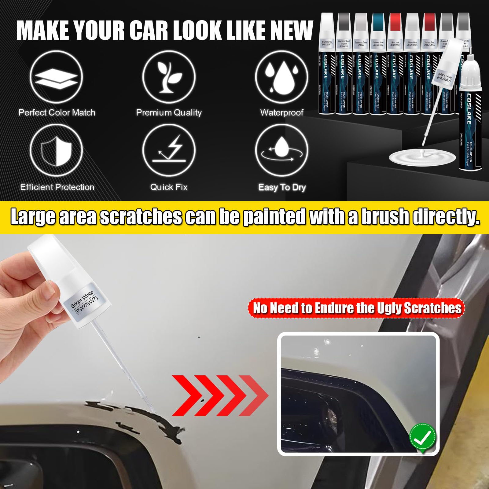 Scratch area repair can be completed quickly with quick-dry formula.