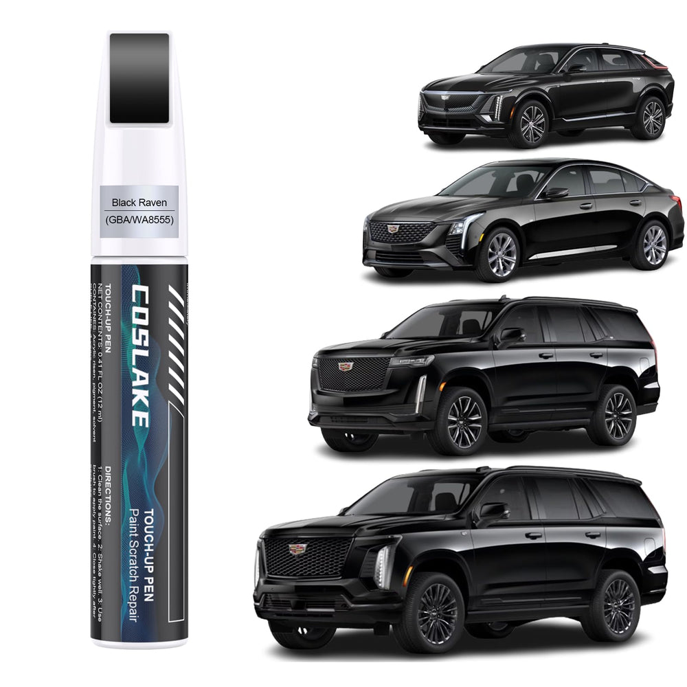 COSLAKE Black Raven Cadillac touch up paint bottle close-up showing color match capability