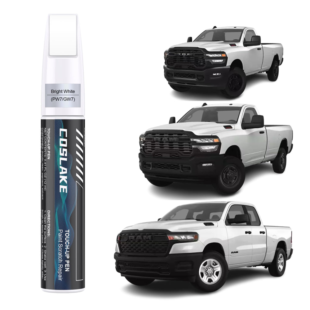 COSLAKE Bright White PW7/GW7 touch-up paint bottle for Dodge Ram color matching.
