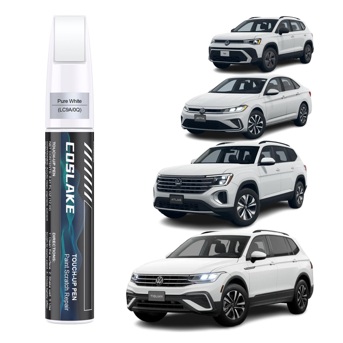 COSLAKE Pure White paint bottle for Volkswagen—precise color match.