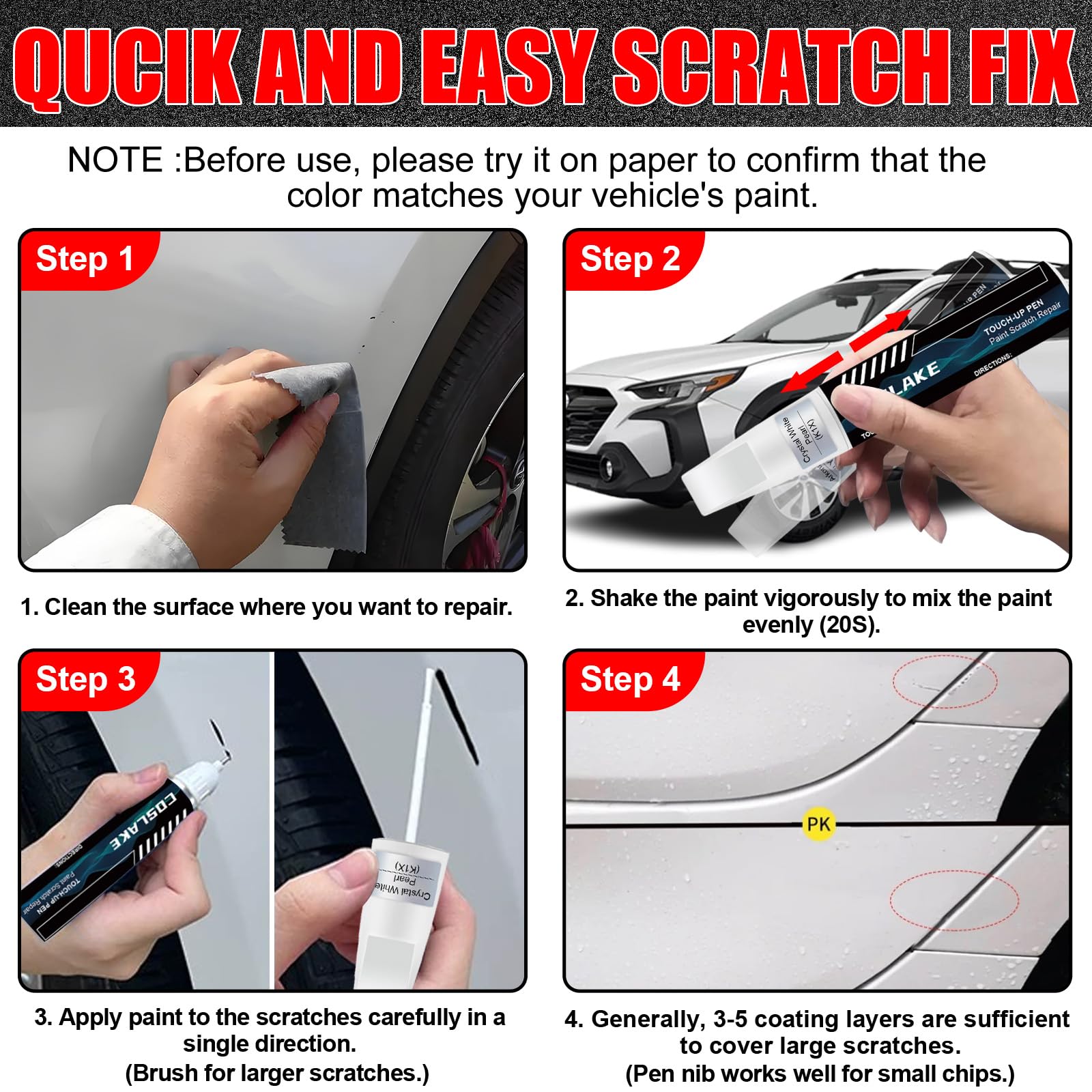 COSLAKE Subaru color-match sample helps verify alignment with vehicle paint.