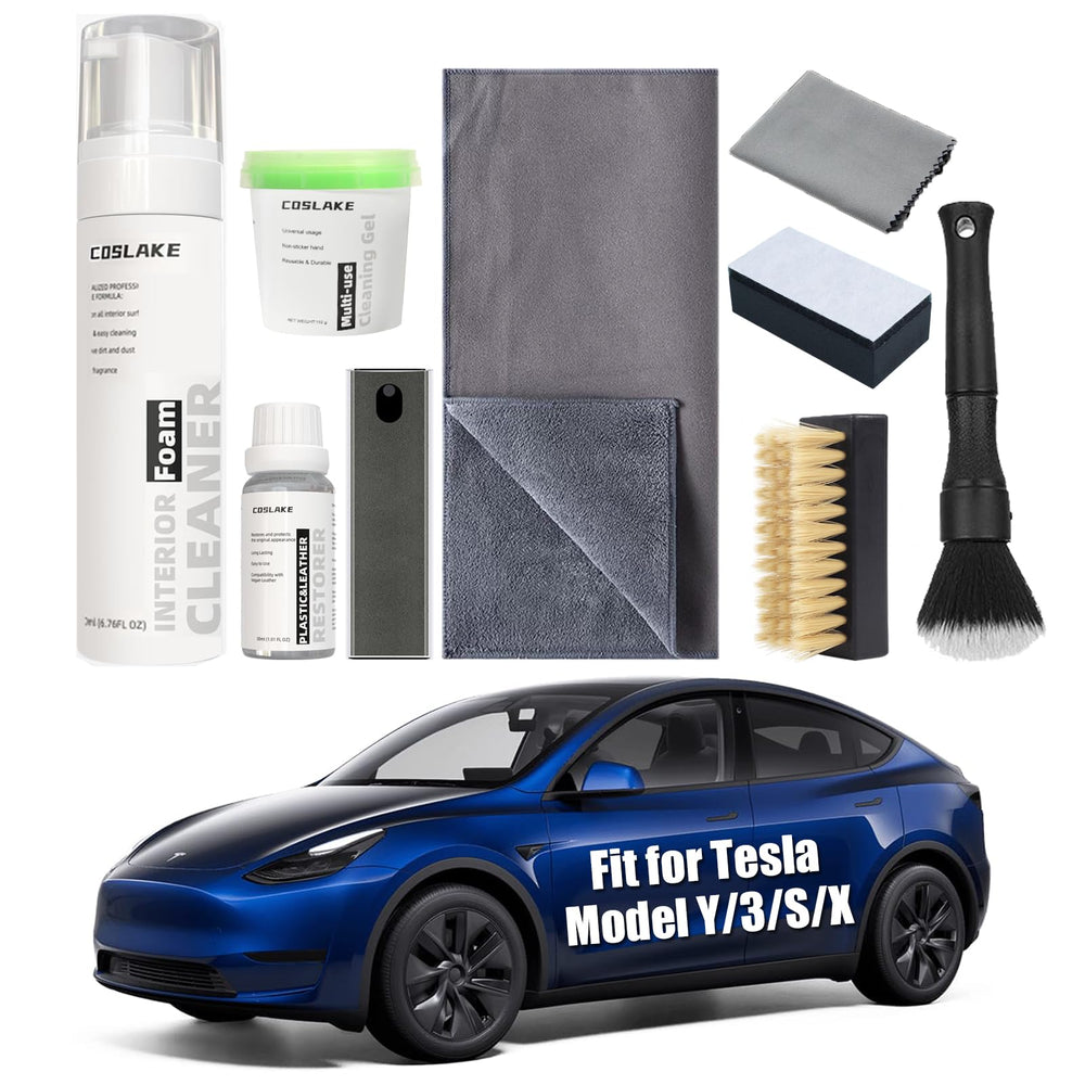 COSLAKE Tesla interior cleaner foam brightens vegan leather seats and cleans surfaces