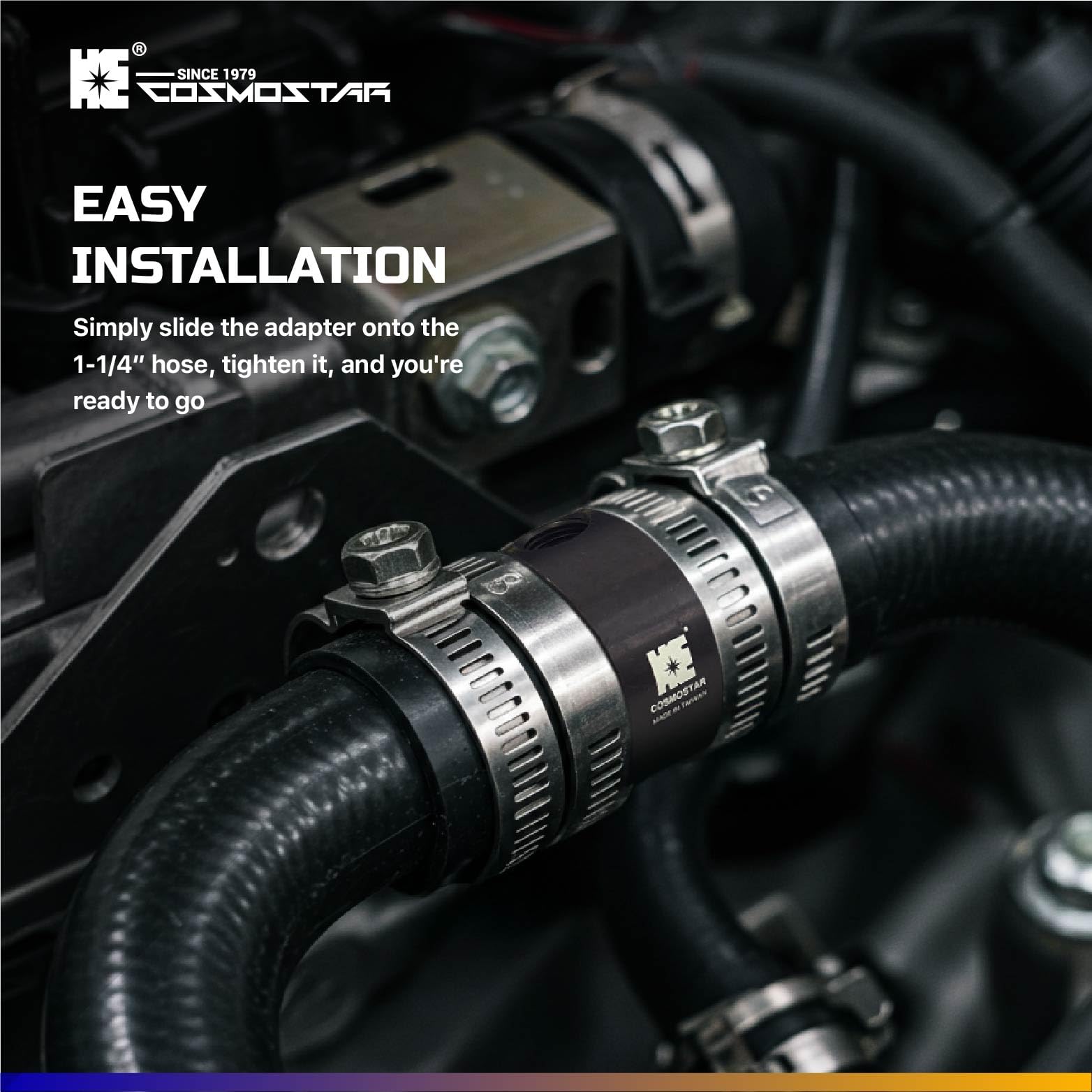 Cosmostar easy-install adapter designed for quick clamps and reliable seals