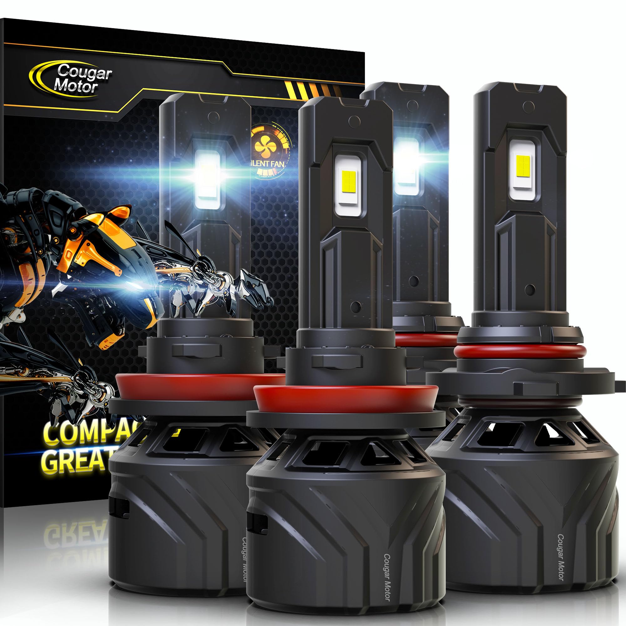Cougar Motor 9005 H11 bulbs front view for fog light clarity
