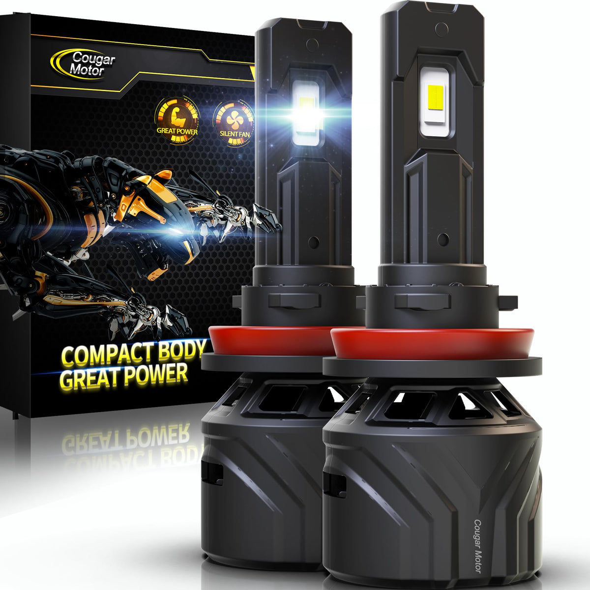 Cougar Motor H11 bulbs pack showing a two-pack for fog light upgrade