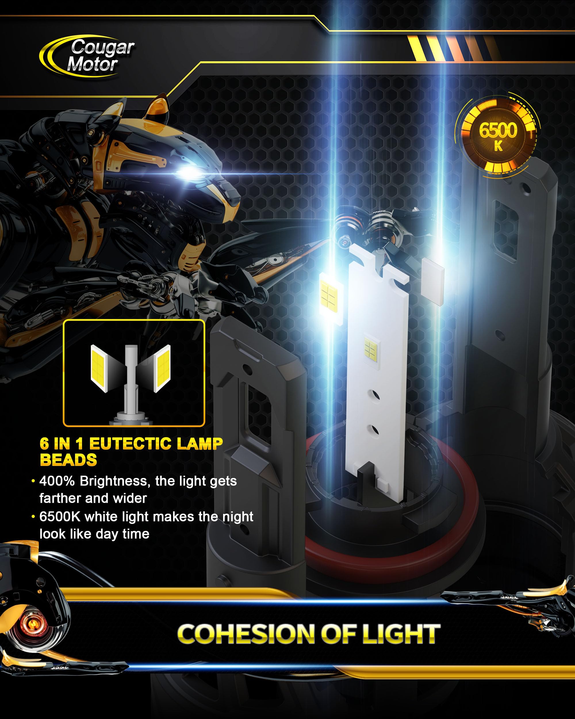 Cougar Motor H11 bulbs plug-and-play design enables quick installation