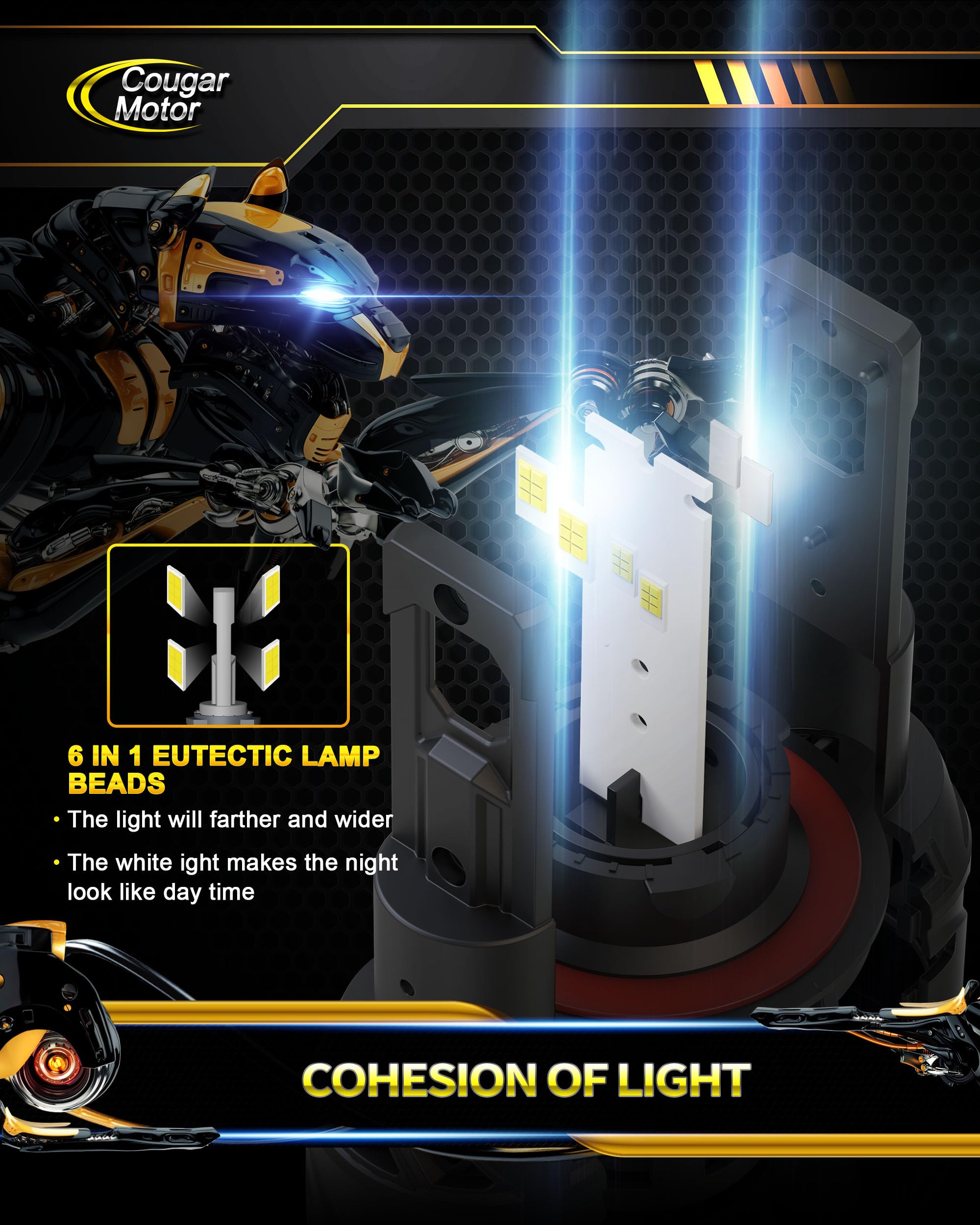 H13 fog bulb with focused beam and clear cutoff for better road clarity