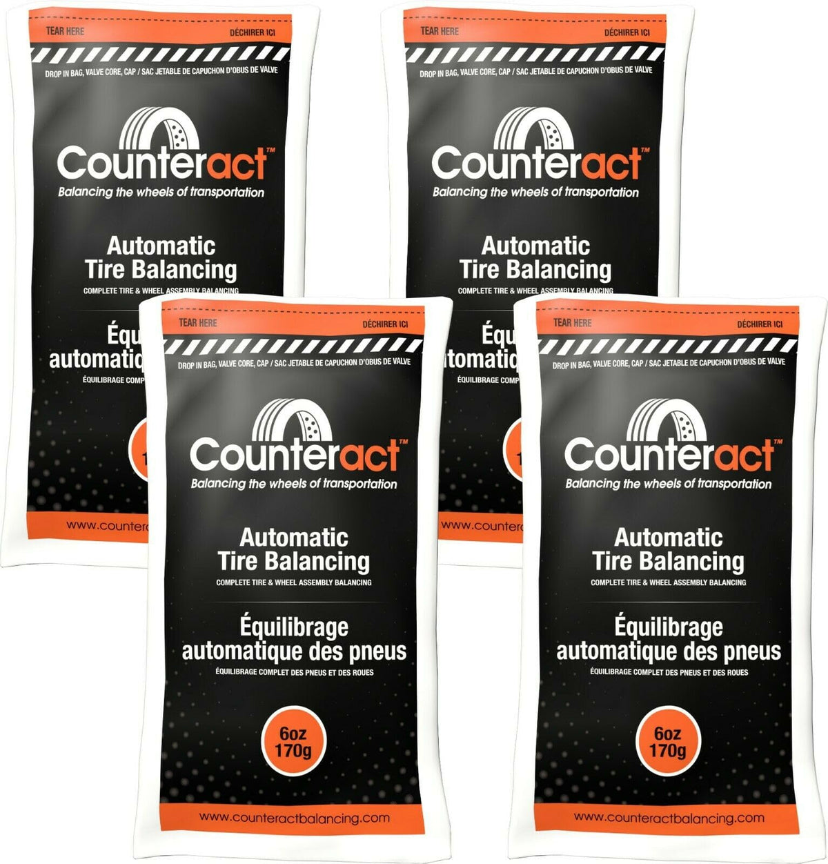 Counteract 6OZ-B4 balance beads inside tire for smooth rotation and even wear.