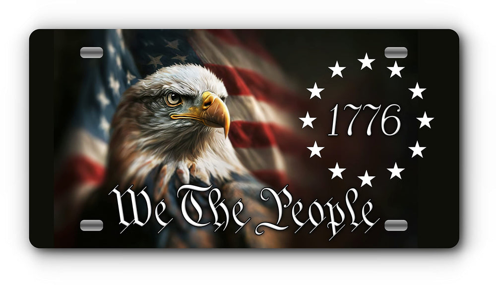 Cover My Plate patriotic vanity plate 1776 Eagle—front view, bold patriotism for vehicles.