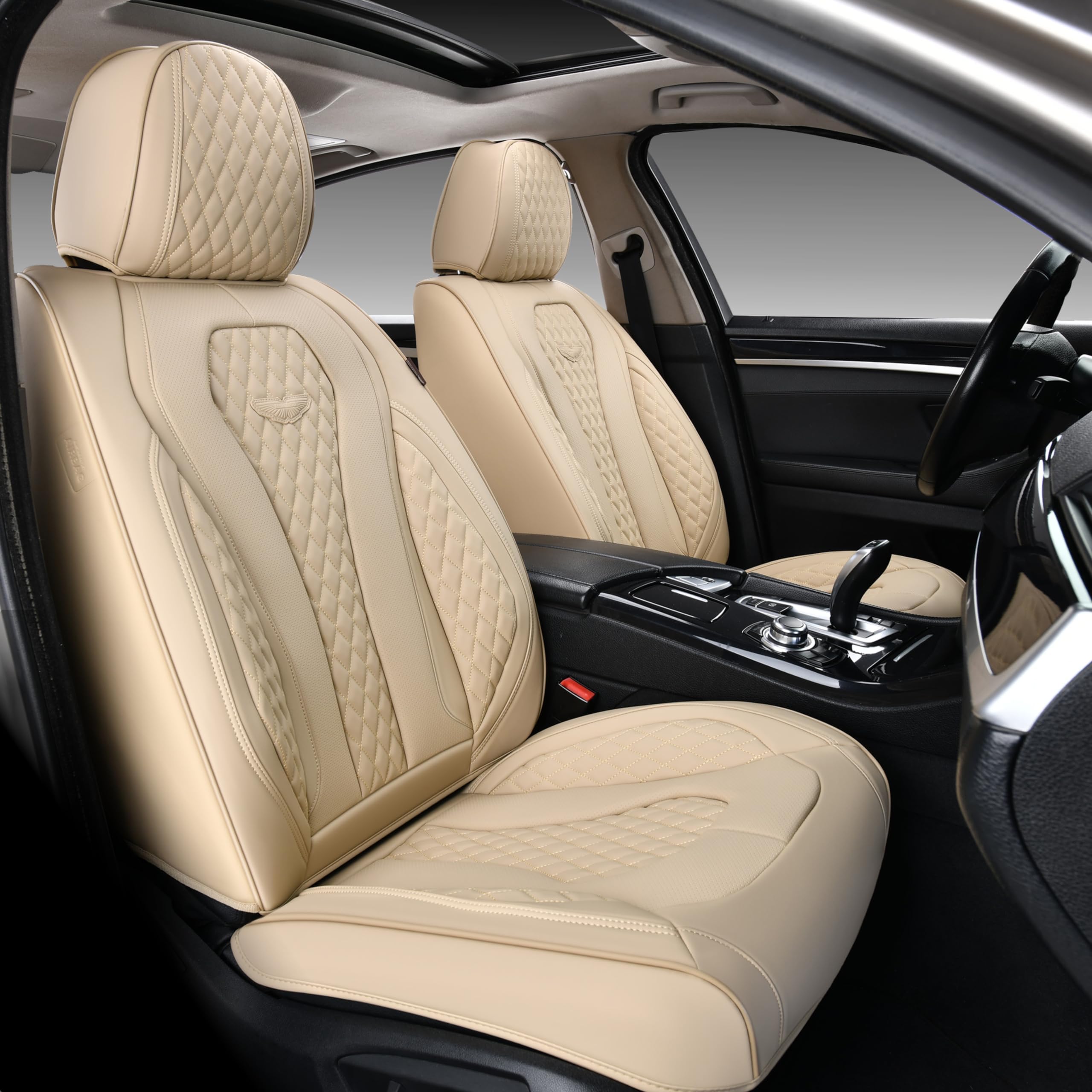 Coverado beige front seat cover offers breathable comfort and a refined look