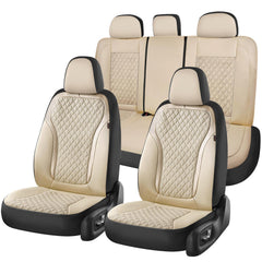 Coverado beige leather seat cover with diamond pattern protects upholstery