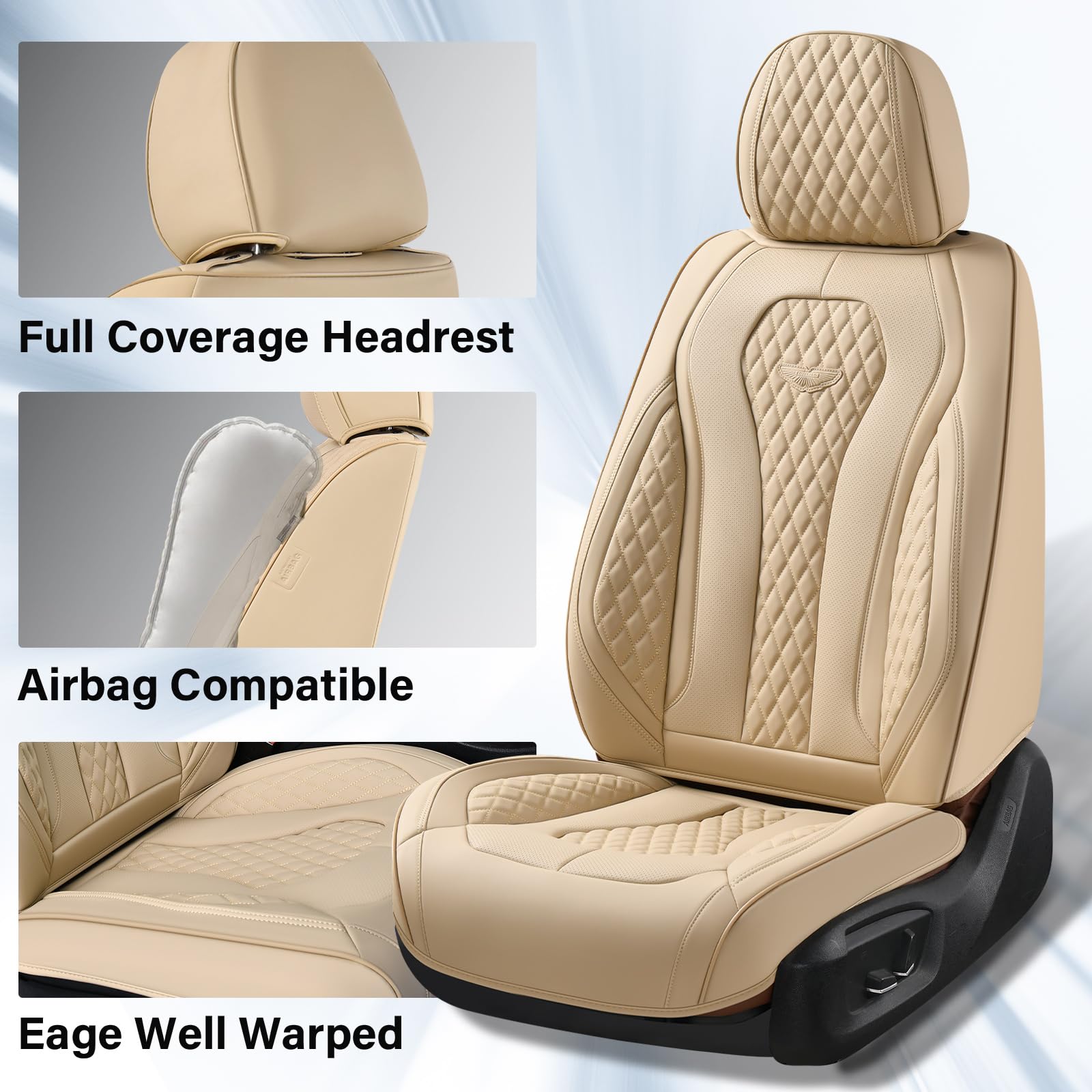 Coverado beige rear seat covers protect upholstery while creating cohesive interior