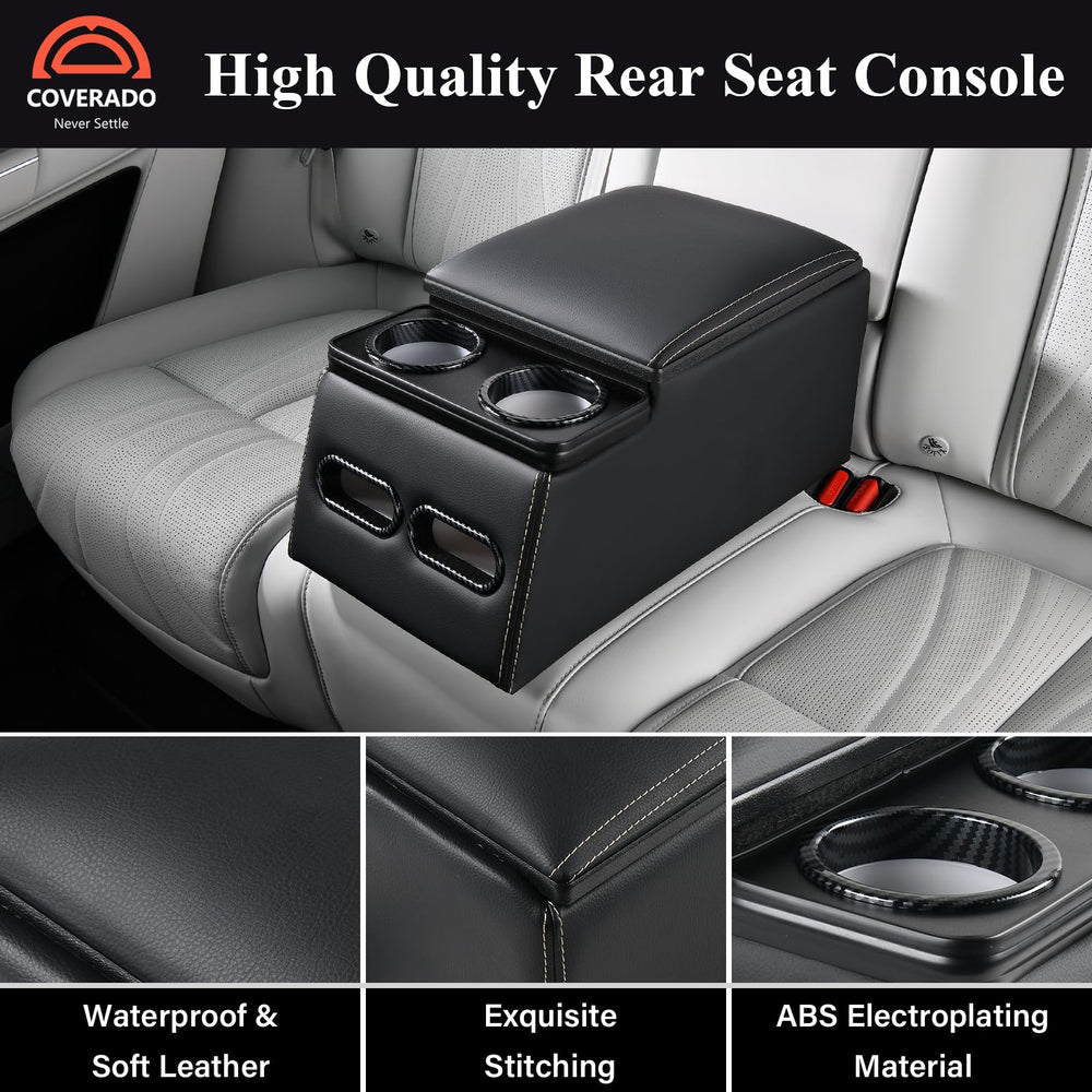 Coverado center console armrest offers soft support and accessible storage.