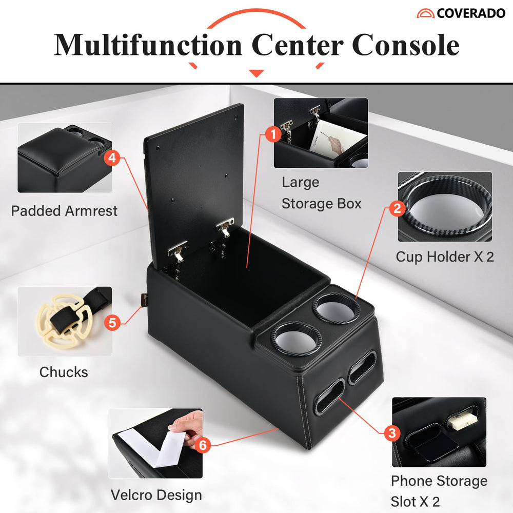 Coverado car center console with waterproof PU leather cleans easily.