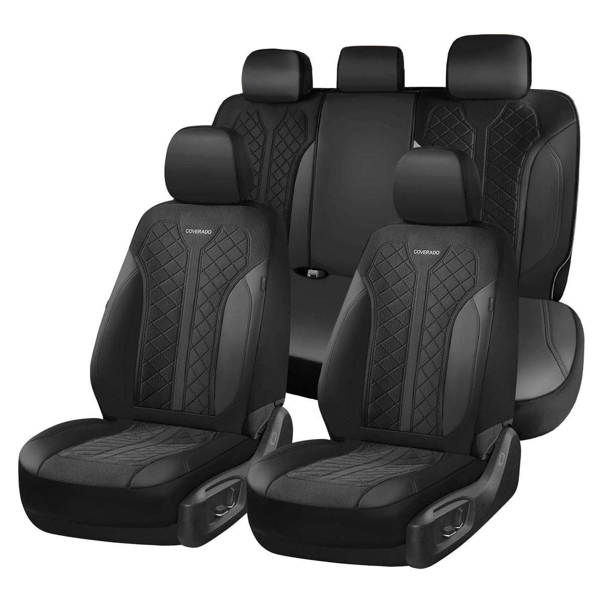 Coverado car seat covers front set protects seats with waterproof leather and breathable mesh.