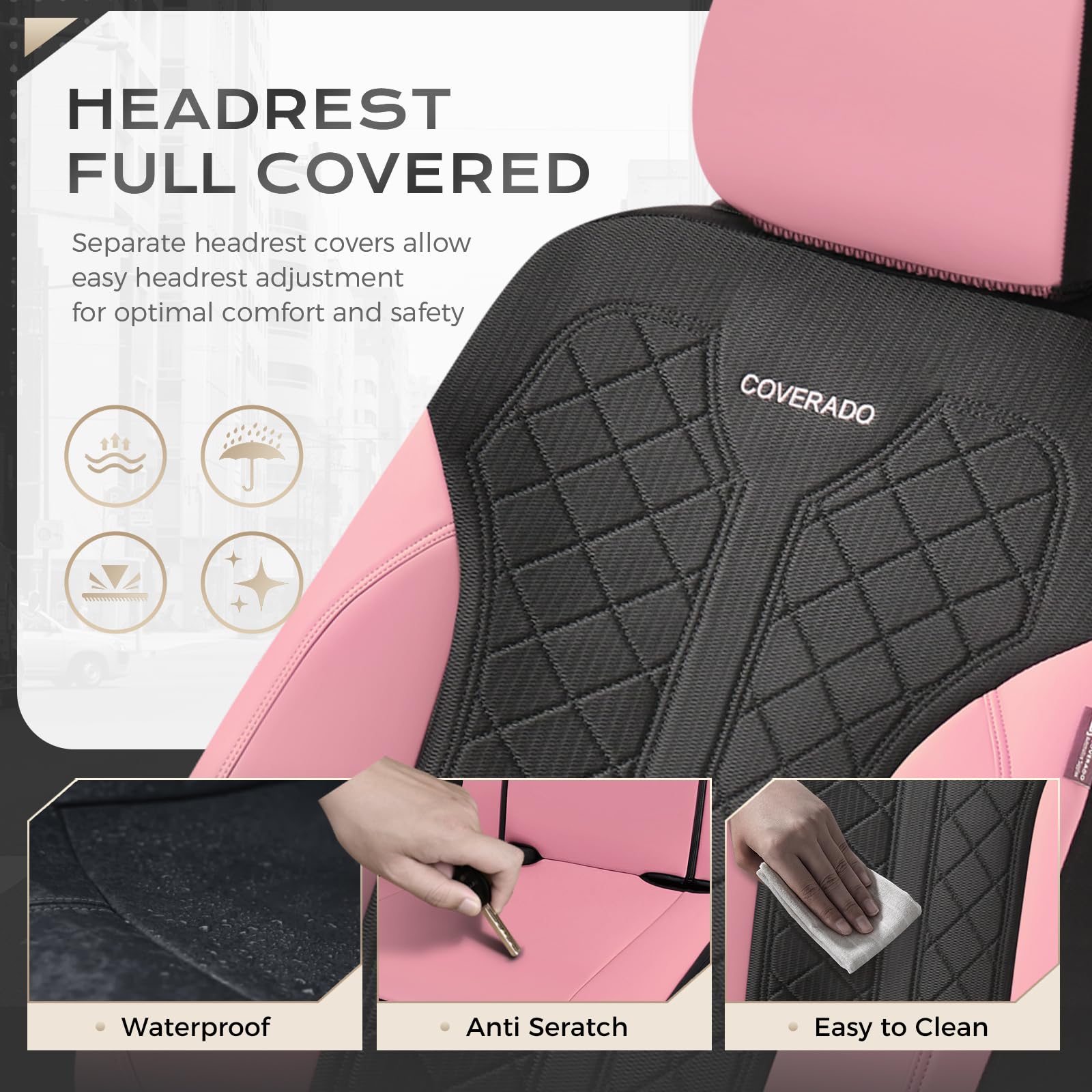 Coverado complete seat cover set includes front and back pieces with installation manual