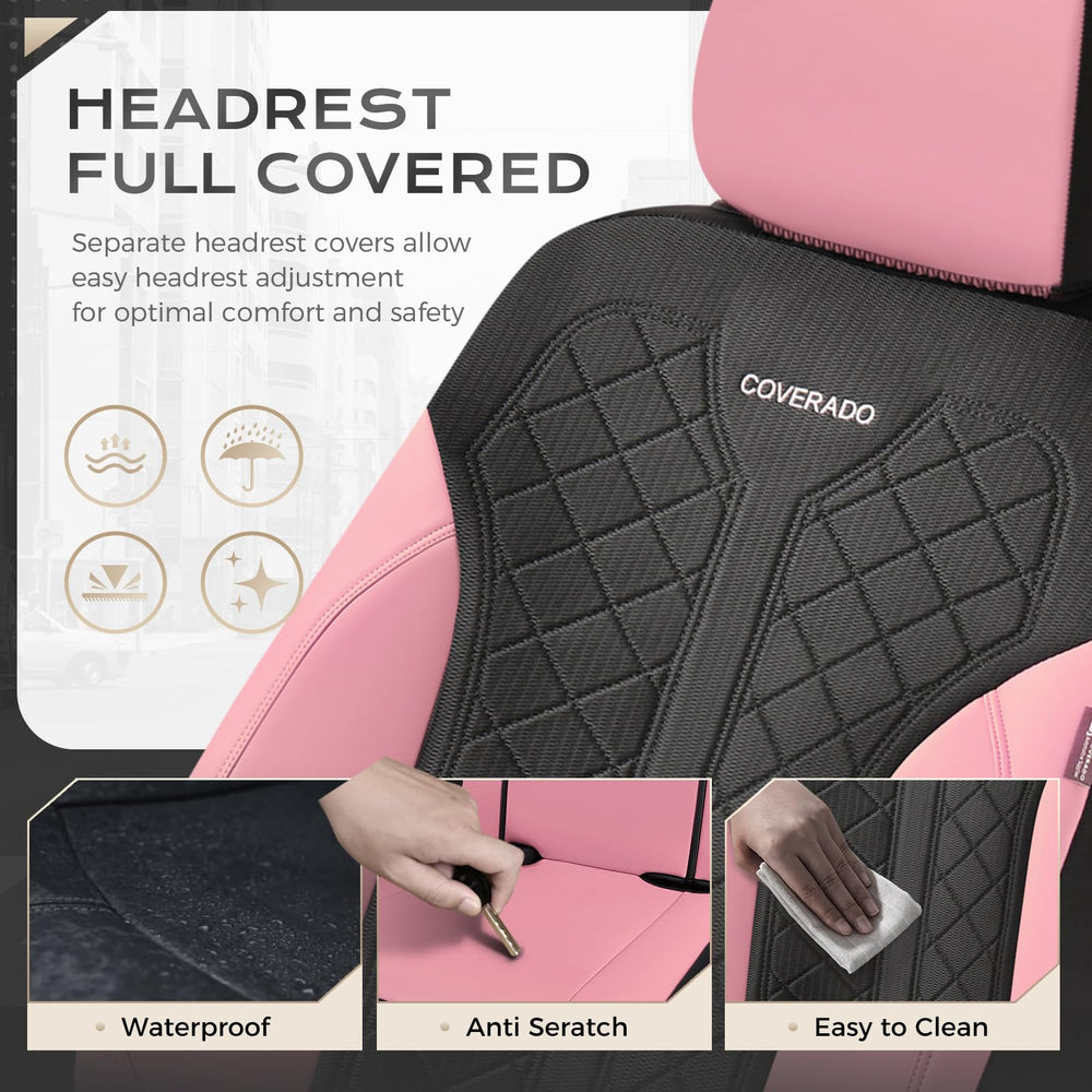 Coverado complete seat cover set includes front and back pieces with installation manual