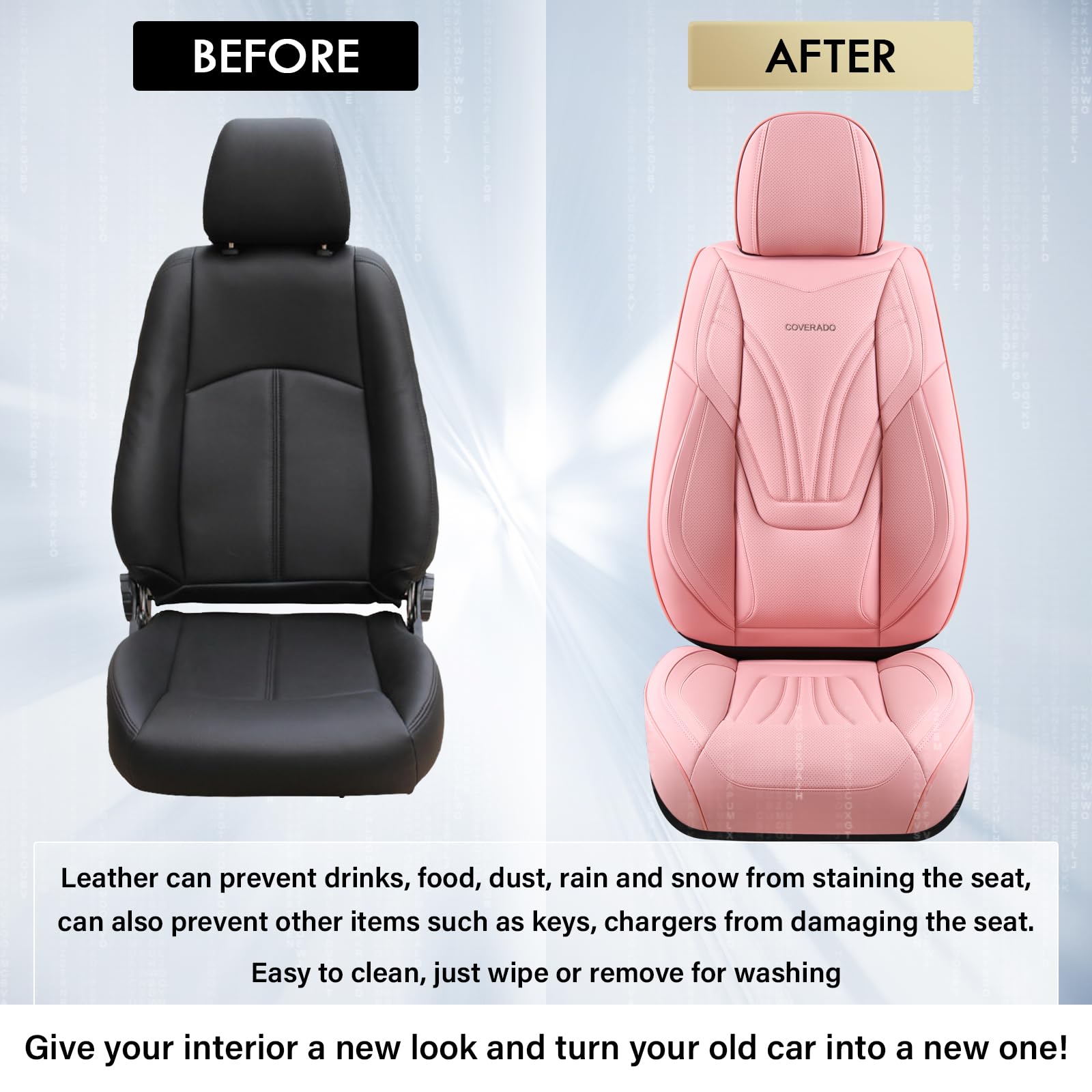 Coverado pink easy-clean surface protecting seats from spills and dirt