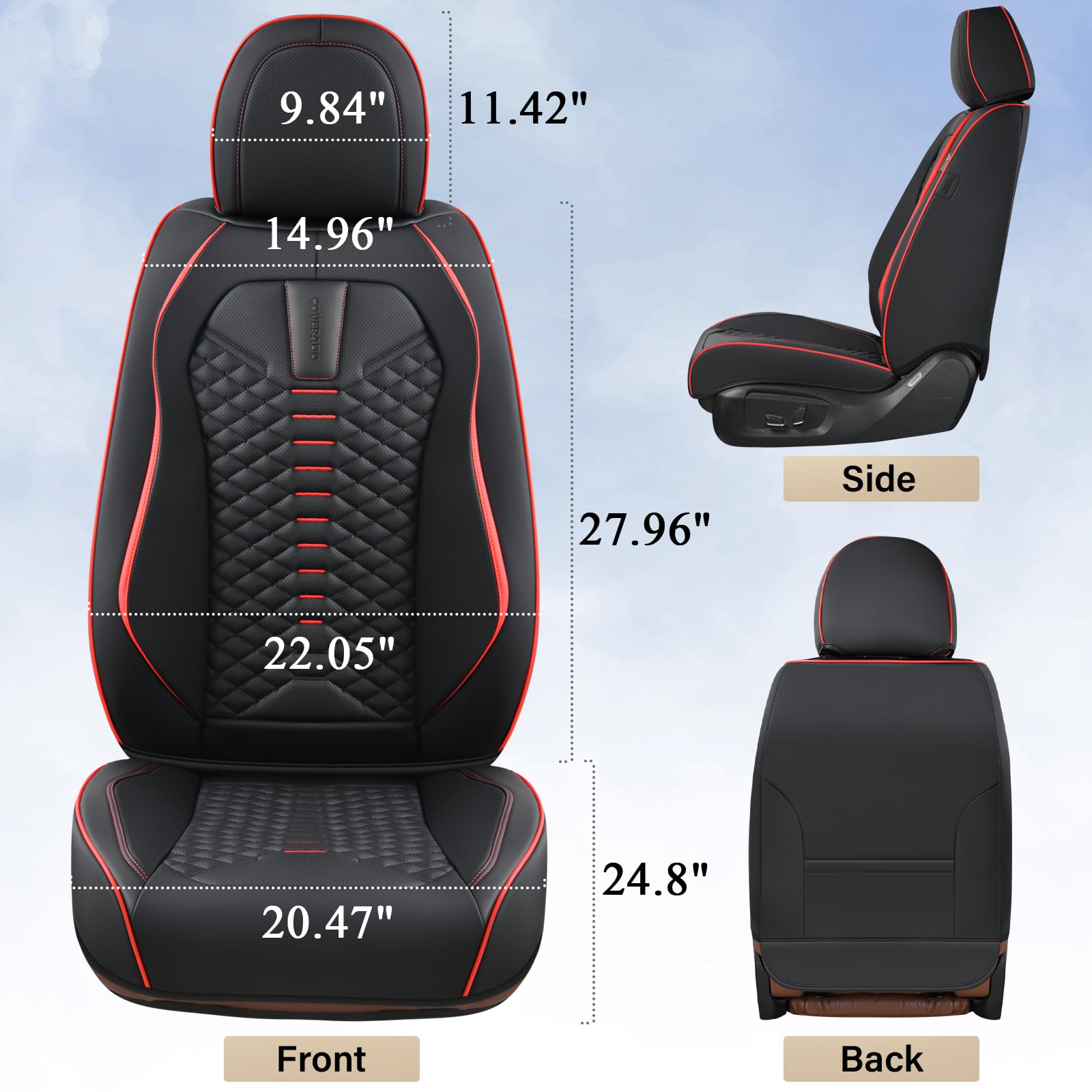 Coverado easy-install front seat cover secures with hooks for a snug fit