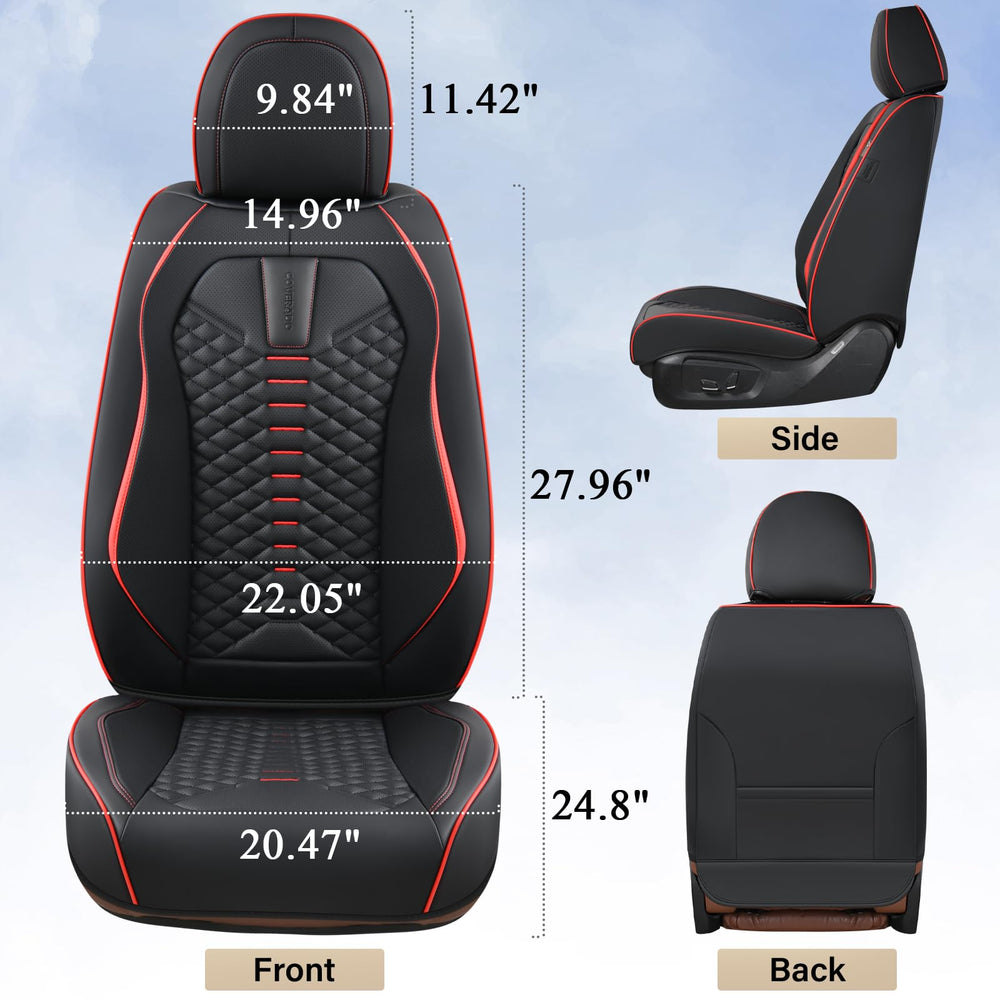 Coverado easy-install front seat cover secures with hooks for a snug fit
