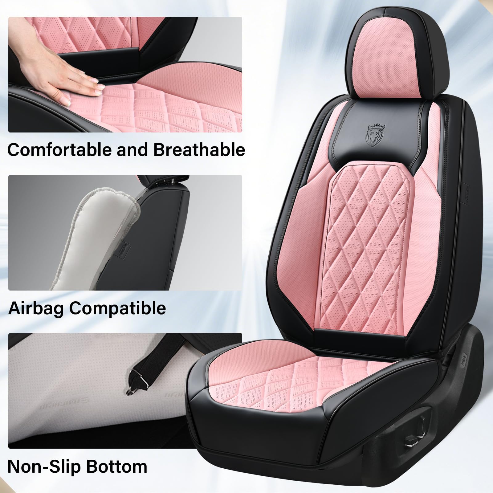 Easy installation for the front seats with chucks and hooks by Coverado.