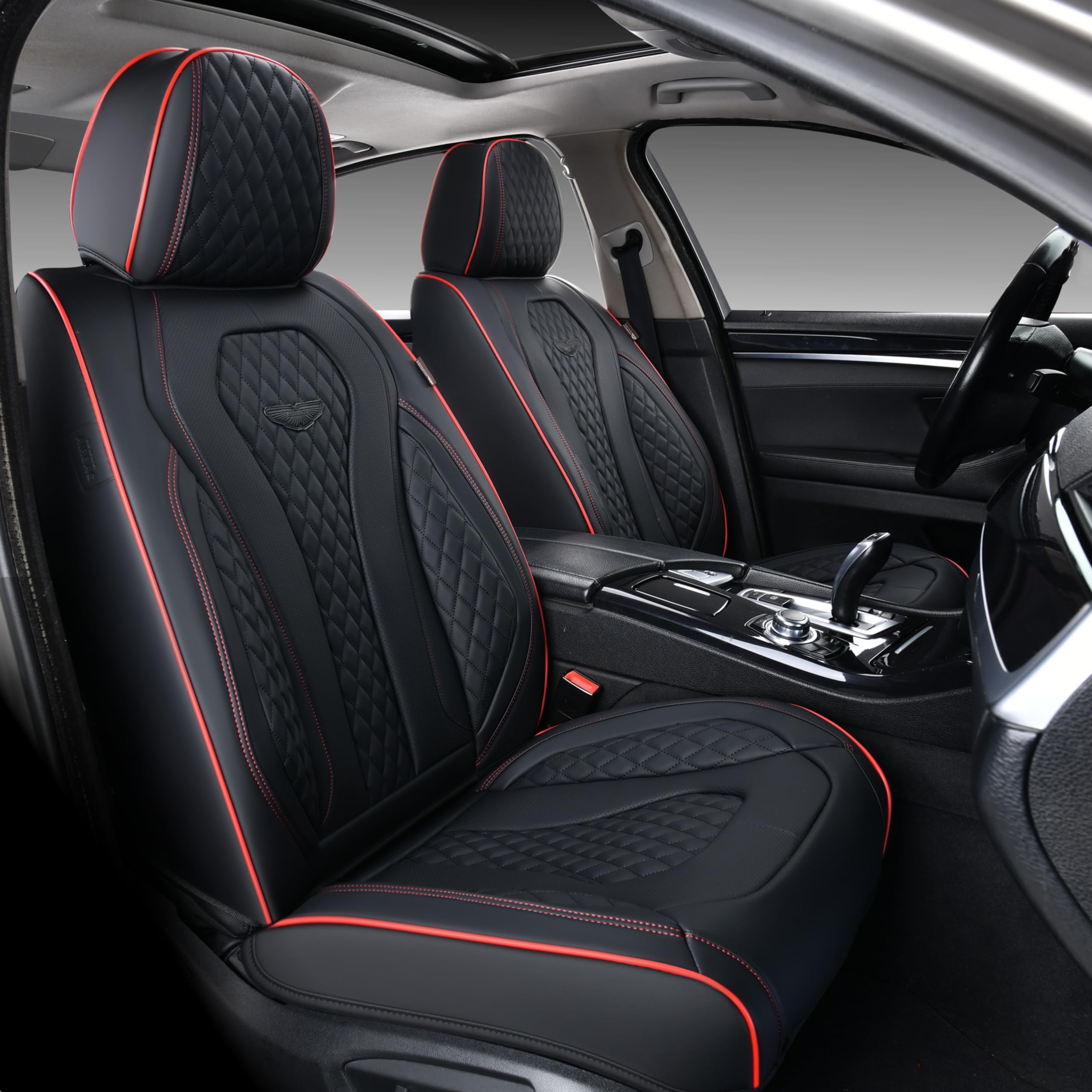 Coverado front seat detail shows premium leather texture and breathable comfort.