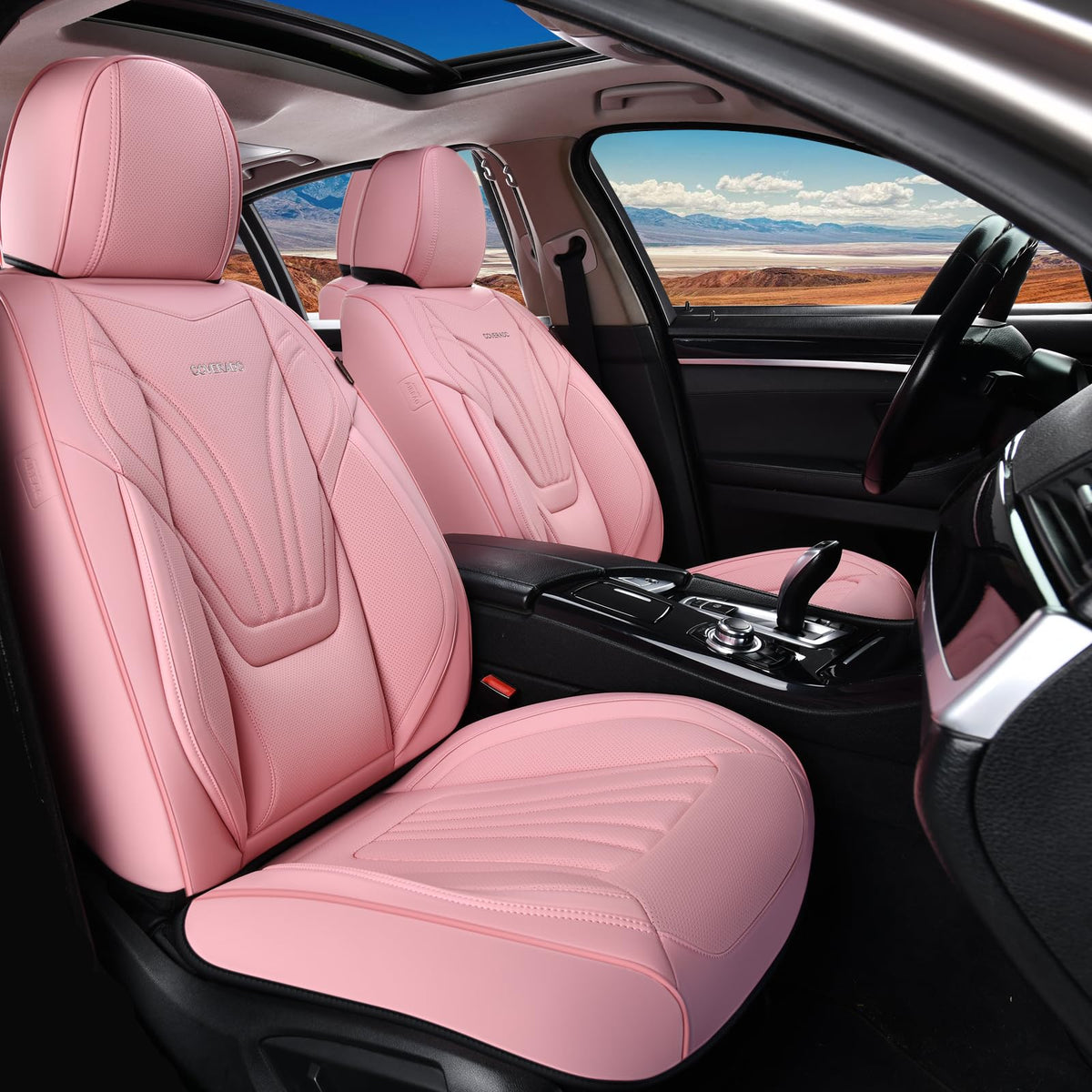 Coverado pink front seat cover with lumbar support for long drives
