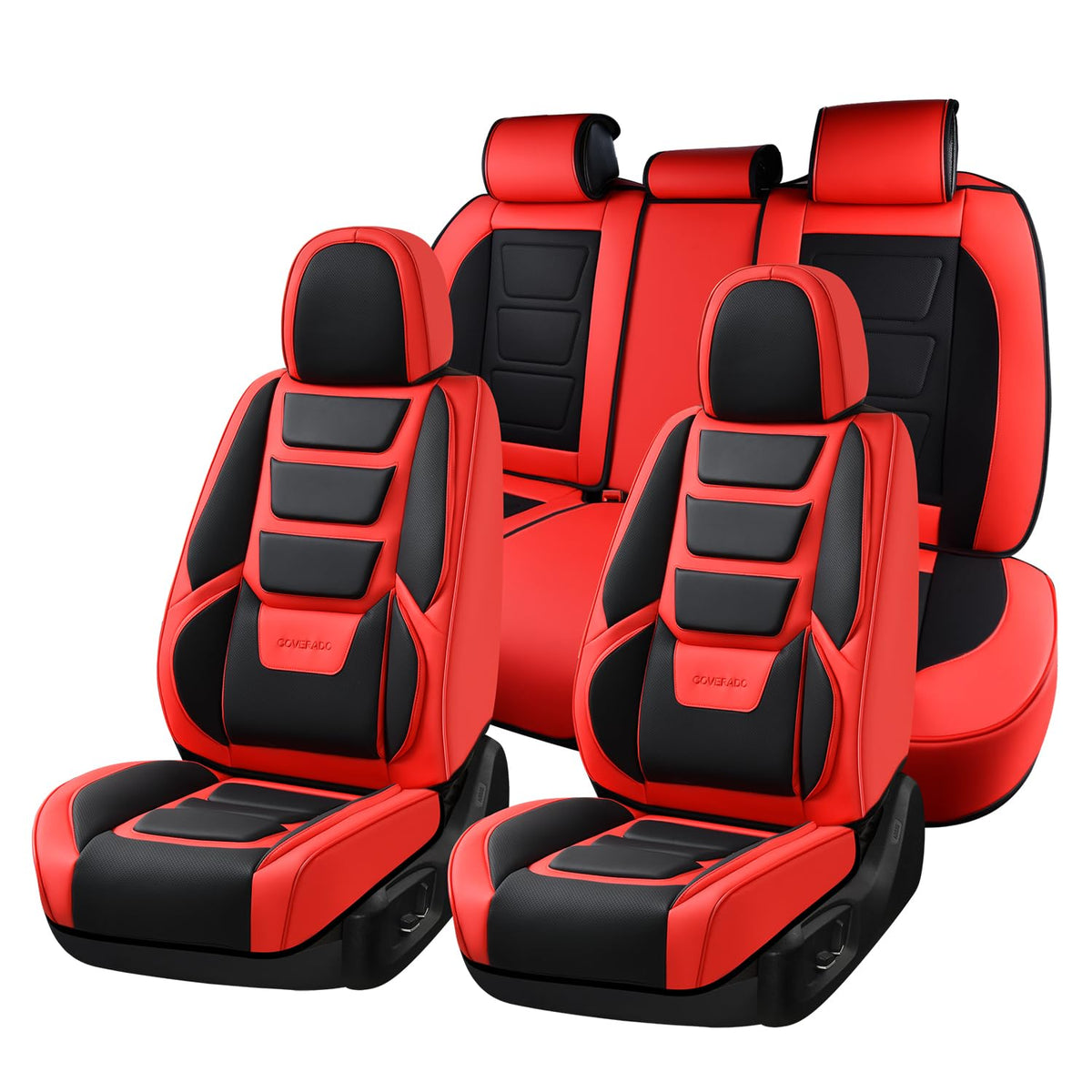 Coverado front seat cover red, premium leather feel and protection