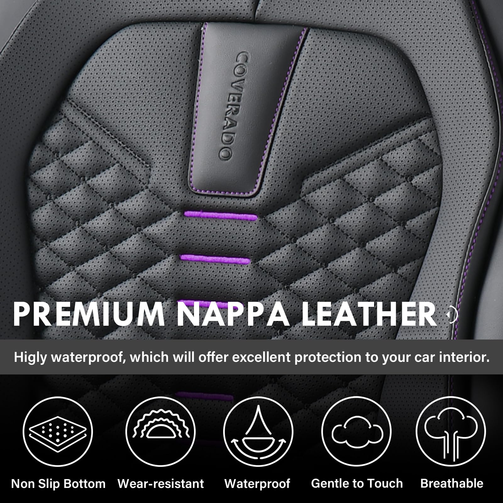 Coverado front seat cover wraps the sides for comprehensive protection.