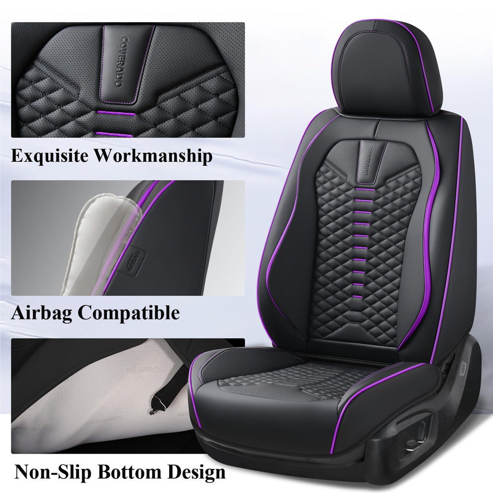 Coverado front seat cover shows detailed stitching for premium feel.