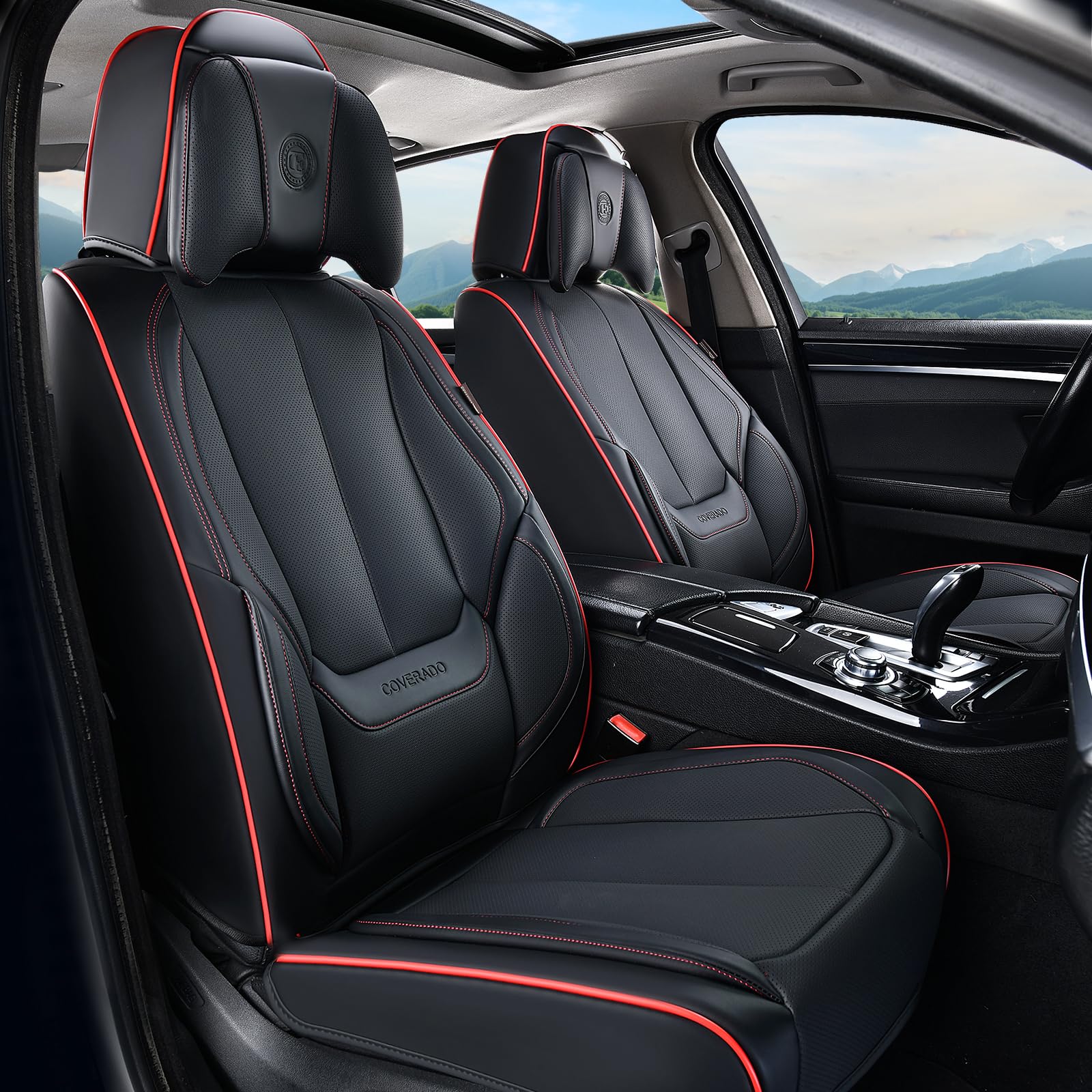 Coverado front-seat covers close-up showcases premium Nappa leather and luxury feel for the cabin.
