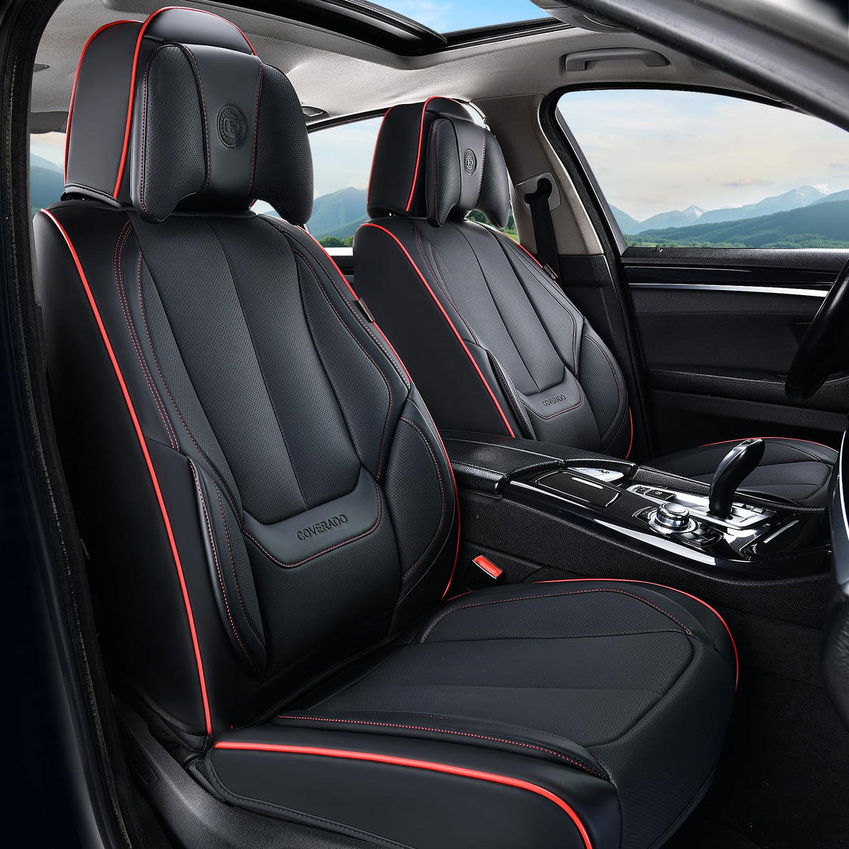 Coverado front-seat covers close-up showcases premium Nappa leather and luxury feel for the cabin.