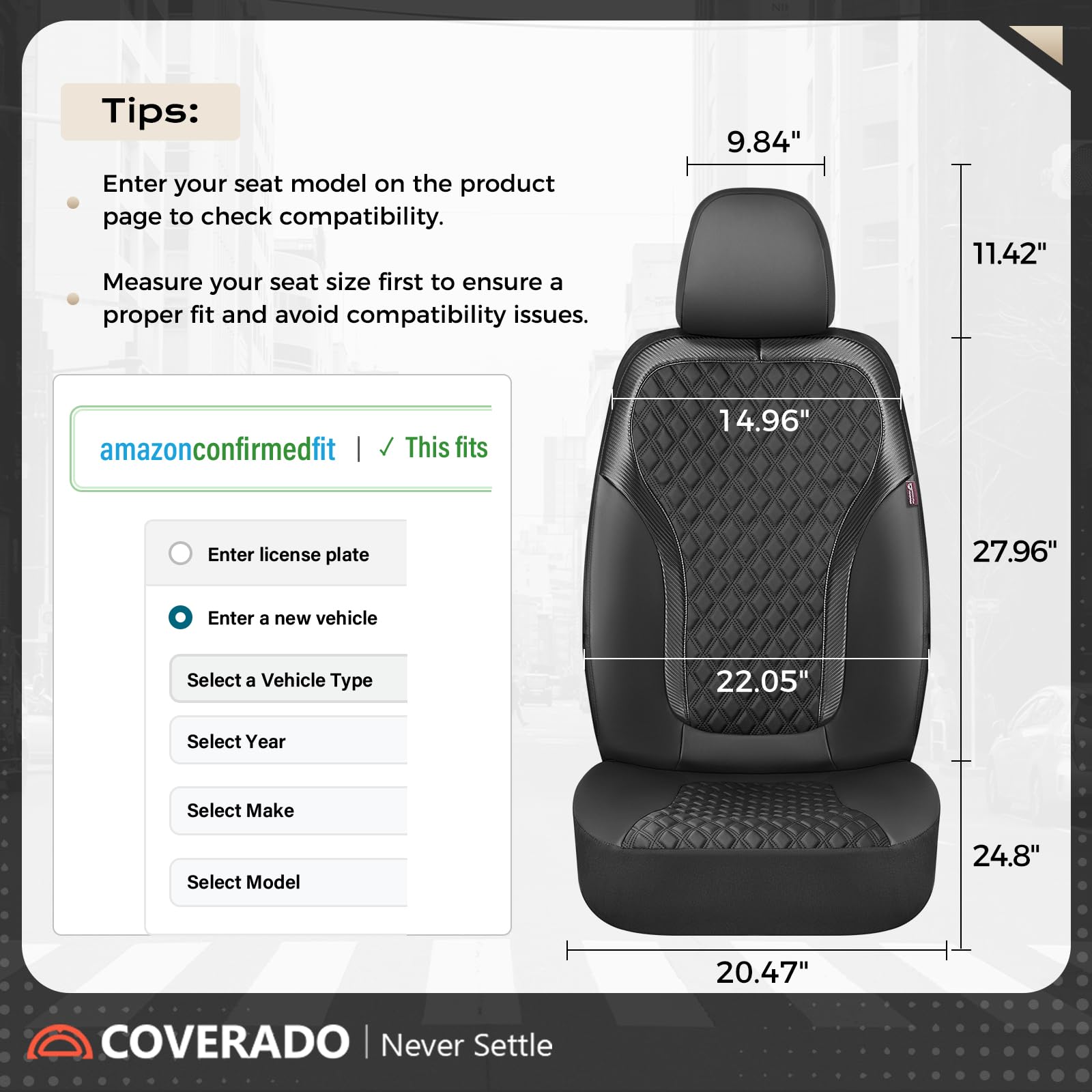 Coverado headrest covers allow easy adjustment for comfort and safety.