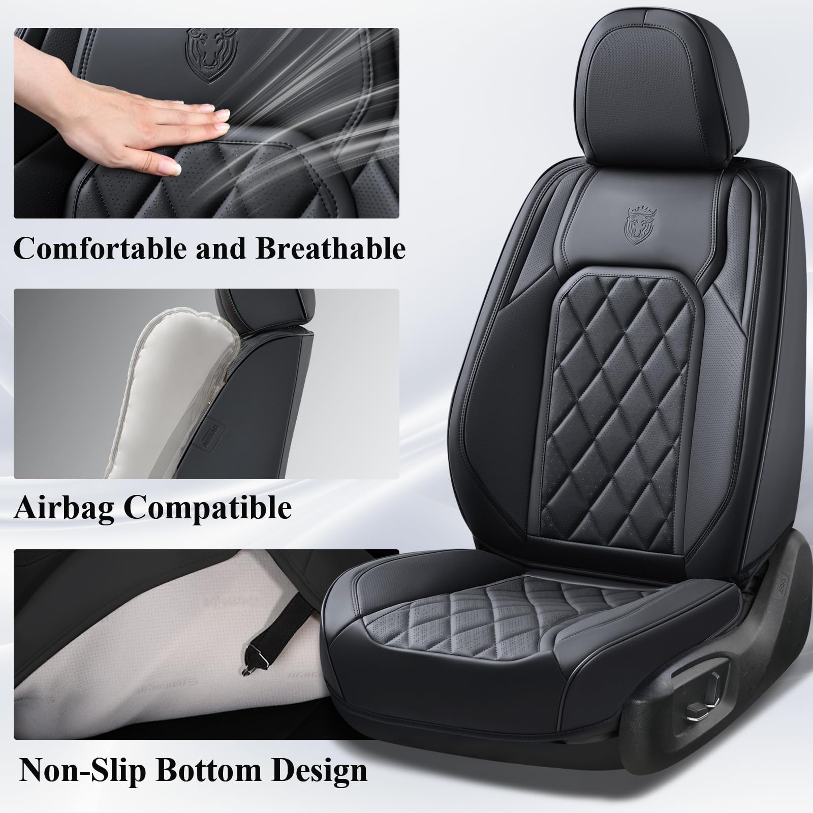Coverado leather-feel-material highlights premium texture and smooth, enjoyable driving.